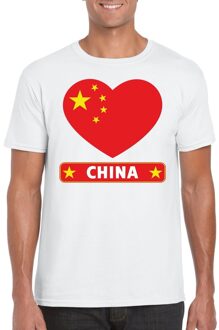 Bellatio Decorations Chinese vlag in hartje shirt wit heren