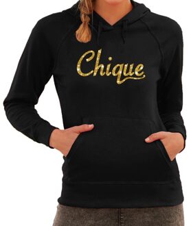 Bellatio Decorations Chique goud glitter tekst hoodie zwart dames L