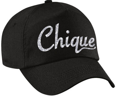 Bellatio Decorations Chique pet /cap zwart met zilver bedrukking volwassenen