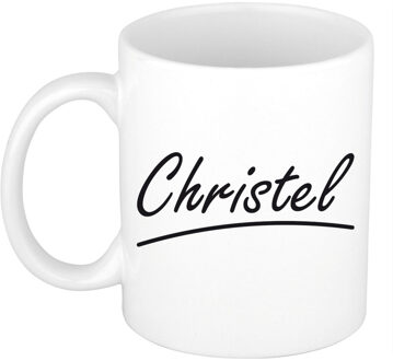 Bellatio Decorations Christel Naam koffiemok - beker - met sierlijke letters - wit - 300 ml - Cadeau - Dames