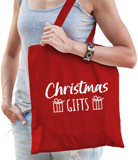 Bellatio Decorations Christmas gifts katoenen tasje rood volwassenen