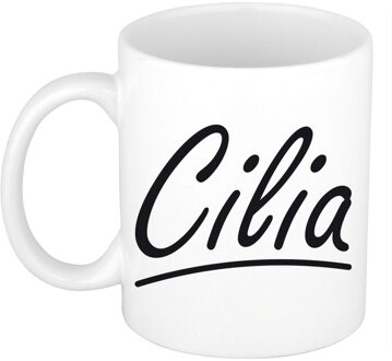 Bellatio Decorations Cilia Naam koffiemok - beker - met sierlijke letters - wit - 300 ml - Cadeau - Dames