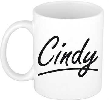 Bellatio Decorations Cindy voornaam kado beker / mok sierlijke letters - gepersonaliseerde mok met naam - Naam mokken Multikleur