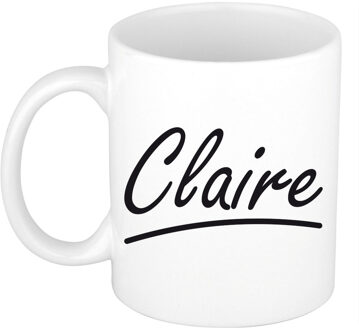 Bellatio Decorations Claire Naam koffiemok - beker - met sierlijke letters - wit - 300 ml - Cadeau - Dames