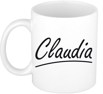 Bellatio Decorations Claudia Naam koffiemok - beker - met sierlijke letters - wit - 300 ml - Cadeau - Dames