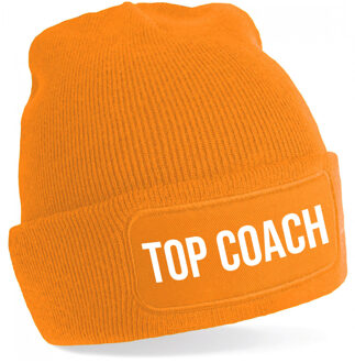 Bellatio Decorations Coach muts voor volwassenen - oranje - top coach - wintermuts - beanie - one size - unisex One size