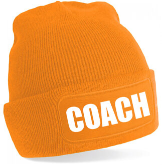 Bellatio Decorations Coach muts voor volwassenen - oranje - trainer/coach - wintermuts - beanie - one size - unisex One size