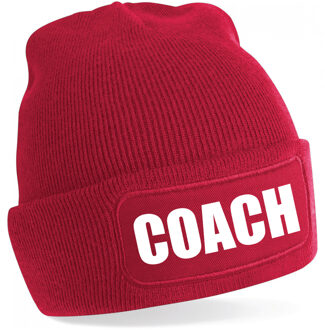 Bellatio Decorations Coach muts voor volwassenen - rood - trainer/coach - wintermuts - beanie - one size - unisex