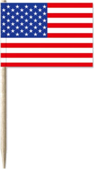 Bellatio Decorations Cocktailprikkers vlaggetjes Amerika/USA - 500x stuks - Hapjes - bamboe/papier - Feestartikelen