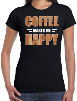 Bellatio Decorations Coffee makes me happy / Koffie maakt me gelukkig t-shirt zwart voor dames - themafeest / outfit XS