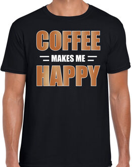 Bellatio Decorations Coffee makes me happy / Koffie maakt me gelukkig t-shirt zwart voor heren - themafeest / outfit L