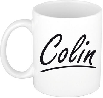 Bellatio Decorations Colin Naam koffiemok - beker - met sierlijke letters - wit - 300 ml - Cadeau - Heren