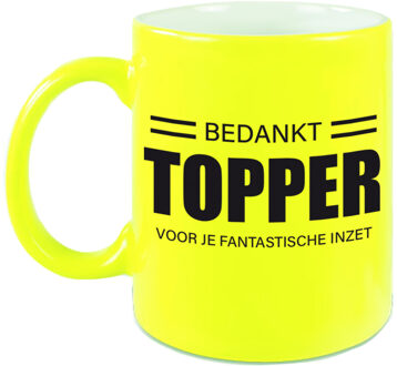 Bellatio Decorations Collega cadeau koffiemok - beker - Bedankt Topper - voor je fantastische inzet - neon geel