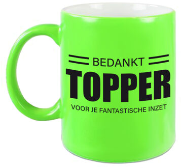 Bellatio Decorations Collega cadeau koffiemok - beker - Bedankt Topper - voor je fantastische inzet - neon groen