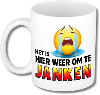 Bellatio Decorations Collega Cadeau Koffiemok - wit - Het is hier weer om te janken - 300 ml - Kantoorhumor serie