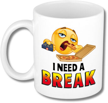 Bellatio Decorations Collega Cadeau Koffiemok - wit - I need a break - 300 ml - Kantoorhumor serie