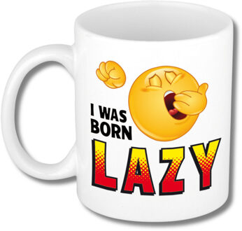Bellatio Decorations Collega Cadeau Koffiemok - wit - I was born Lazy - 300 ml - Kantoorhumor serie