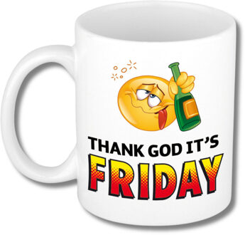 Bellatio Decorations Collega Cadeau Koffiemok - wit - Thank god Friday - 300 ml - Kantoorhumor serie Multi