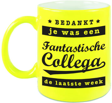 Bellatio Decorations Collega cadeau mok / beker neon geel een fantastische collega laatste week afscheid/pensioen kado