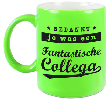 Bellatio Decorations Collega cadeau mok / beker neon groen bedankt je was een fantastische collega afscheid/pensioen kado