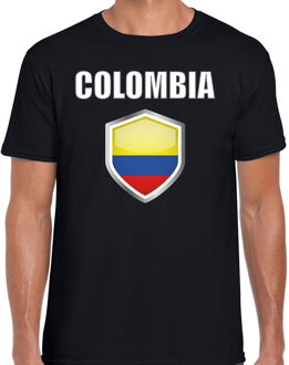 Bellatio Decorations Colombia landen supporter t-shirt met Colombiaanse vlag schild zwart heren