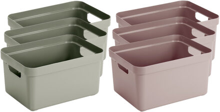 Bellatio Decorations Combieset van 8x stuks opbergboxen/opbergmanden 13 liter kunststof in roze en lichtgroen - Opbergbox Multikleur