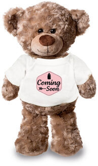 Bellatio Decorations Coming soon aankondiging meisje pluche teddybeer knuffel 24 cm Roze