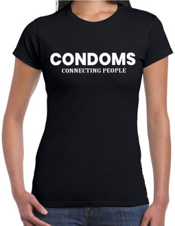 Bellatio Decorations Condoms connecting people fun t-shirt zwart voor dames 2XL