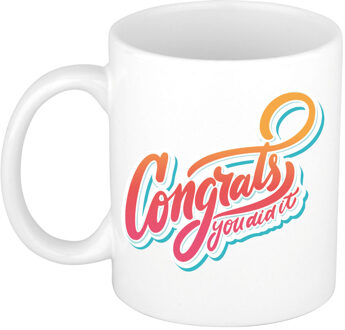 Bellatio Decorations Congrats you did it geslaagd cadeau mok / beker wit Multi