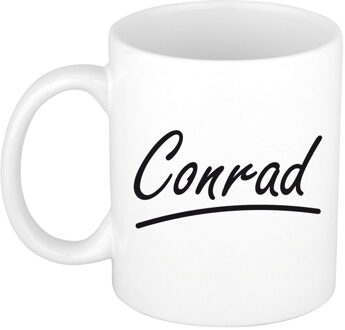 Bellatio Decorations Conrad Naam koffiemok - beker - met sierlijke letters - wit - 300 ml - Cadeau - Heren