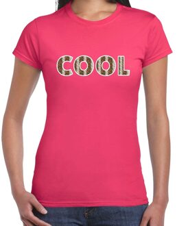 Bellatio Decorations Cool tekst t-shirt roze dames slangenprint XS