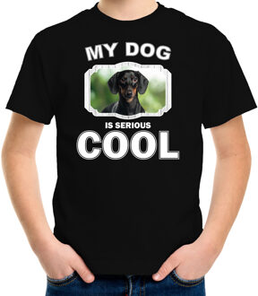 Bellatio Decorations Coole teckel honden t-shirt my dog is serious cool zwart - kinderen - Cool teckels liefhebber cadeau shirt L (146-152)