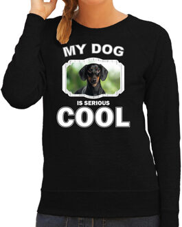 Bellatio Decorations Coole teckel honden trui / sweater my dog is serious cool zwart - dames - Cool teckels liefhebber cadeau sweaters 2XL