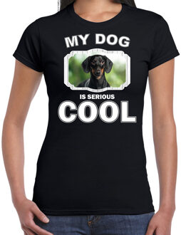 Bellatio Decorations Coole teckels honden t-shirt my dog is serious cool zwart - dames - teckel liefhebber cadeau shirt 2XL