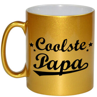 Bellatio Decorations Coolste papa cadeau gouden mok / beker voor Vaderdag 330 ml - feest mokken Goudkleurig