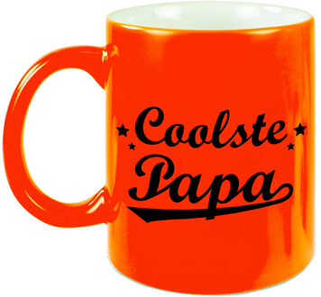 Bellatio Decorations Coolste papa cadeau mok / beker neon oranje 330 ml - verjaardag/ Vaderdag - feest mokken