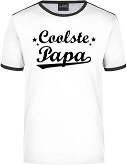 Bellatio Decorations Coolste papa cadeau ringer t-shirt wit met zwarte randjes voor heren - Vaderdag/verjaardag cadeau 2XL