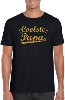 Bellatio Decorations Coolste papa t-shirt met gouden glitters op zwart voor heren - Coolste papa cadeaushirt / vaderdag cadeau 2XL