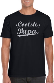 Bellatio Decorations Coolste papa t-shirt met zilveren glitters op zwart voor heren - Coolste papa cadeaushirt / vaderdag cadeau L