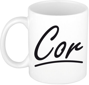 Bellatio Decorations Cor Naam koffiemok - beker - met sierlijke letters - wit - 300 ml - Cadeau - Heren