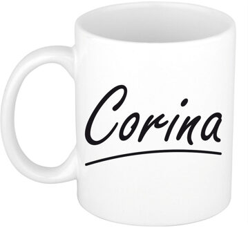 Bellatio Decorations Corina Naam koffiemok - beker - met sierlijke letters - wit - 300 ml - Cadeau - Dames
