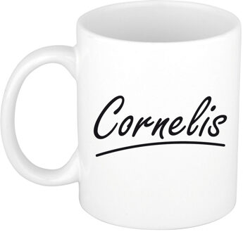 Bellatio Decorations Cornelis Naam koffiemok - beker - met sierlijke letters - wit - 300 ml - Cadeau - Heren