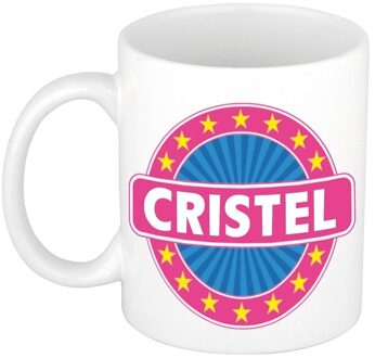 Bellatio Decorations Cristel voornaam koffiemok - beker - wit/roze - 300 ml - Cadeau - Dames - Collega - Moederdag