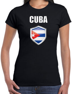 Bellatio Decorations Cuba landen supporter t-shirt met Cubaanse vlag schild zwart dames