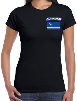 Bellatio Decorations Curacao landen shirt met vlag zwart voor dames - borst bedrukking 2XL