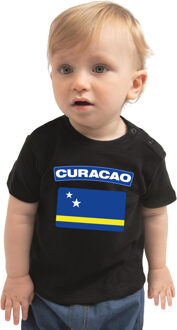 Bellatio Decorations Curacao supporters t-shirt - met vlag print - zwart - voor babys 62 (1-3 maanden)