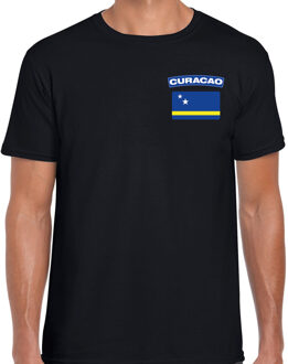 Bellatio Decorations Curacao thema t-shirt - met vlag op borst - zwart - voor heren - landen shirt - supporters