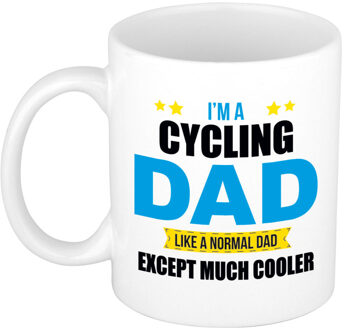 Bellatio Decorations Cycling dad mok / beker wit 300 ml - Cadeau mokken - Papa/ Vaderdag - feest mokken