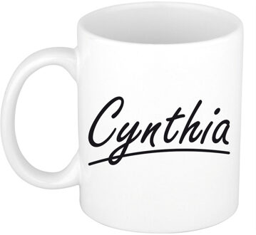 Bellatio Decorations Cynthia Naam koffiemok - beker - met sierlijke letters - wit - 300 ml - Cadeau - Dames