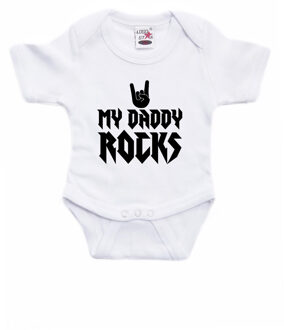 Bellatio Decorations Daddy rocks - kraamcadeau baby - rompertje - wit - jongen/meisje - rock and roll - muziek 92 (18-24 maanden)